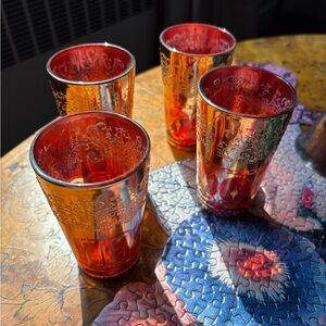 Set of Four Red and gold Moroccan tea Glasses